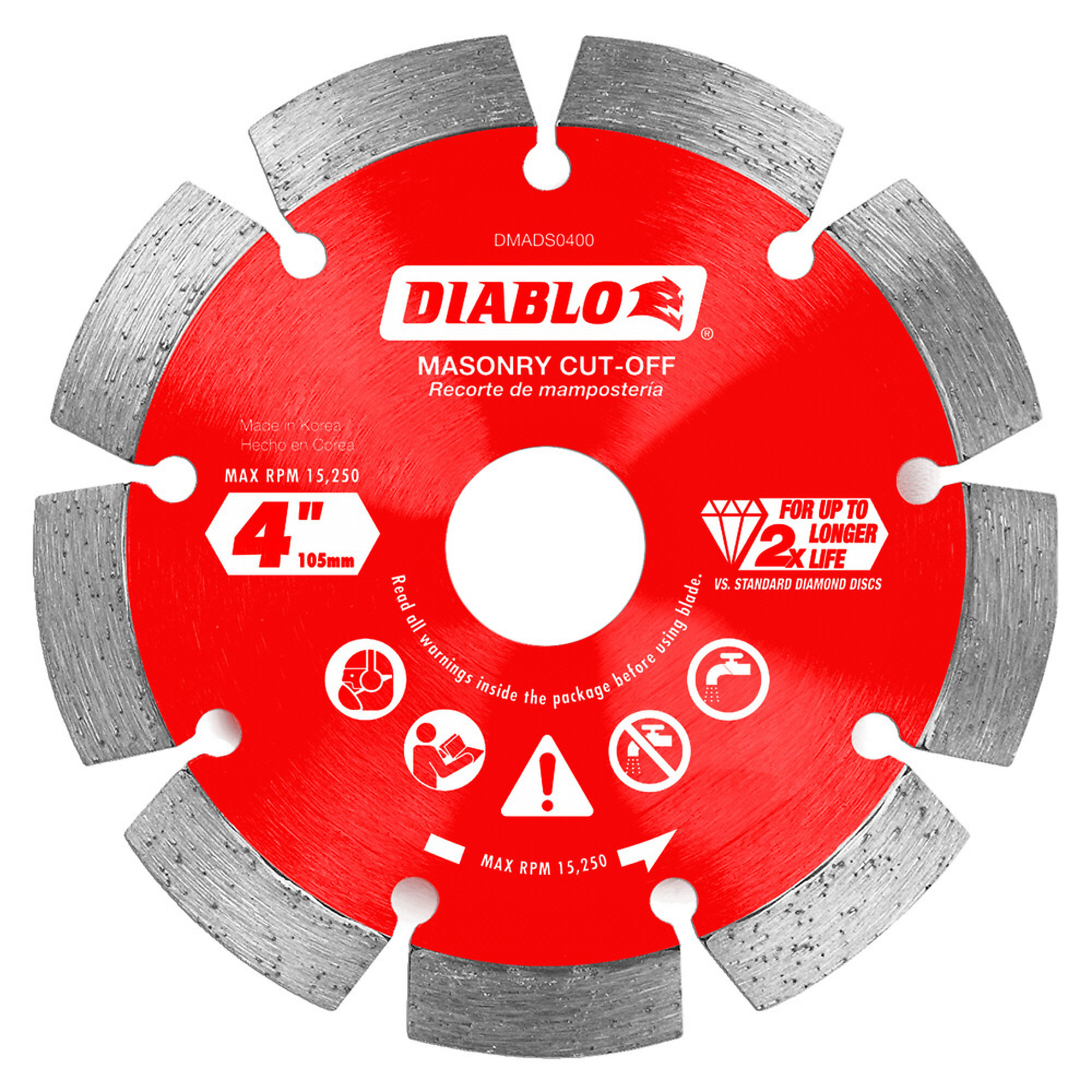Diablo Tools, 4in. Diamond Segmented Masonry Cut-Off Blade, Blade Diameter 4 in, Model# DMADS0400